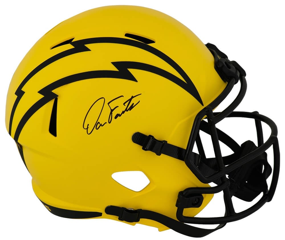 Chargers Full Size RAVE Replica Helmet Autographed by Dan Fouts with COA: Chargers Full Size RAVE Replica Helmet Autographed by Dan Fouts with COA This is a Dan Fouts signed Los Angeles Chargers RAVE Riddell full size speed replica helmet. The helmet features Dan Fouts' aut