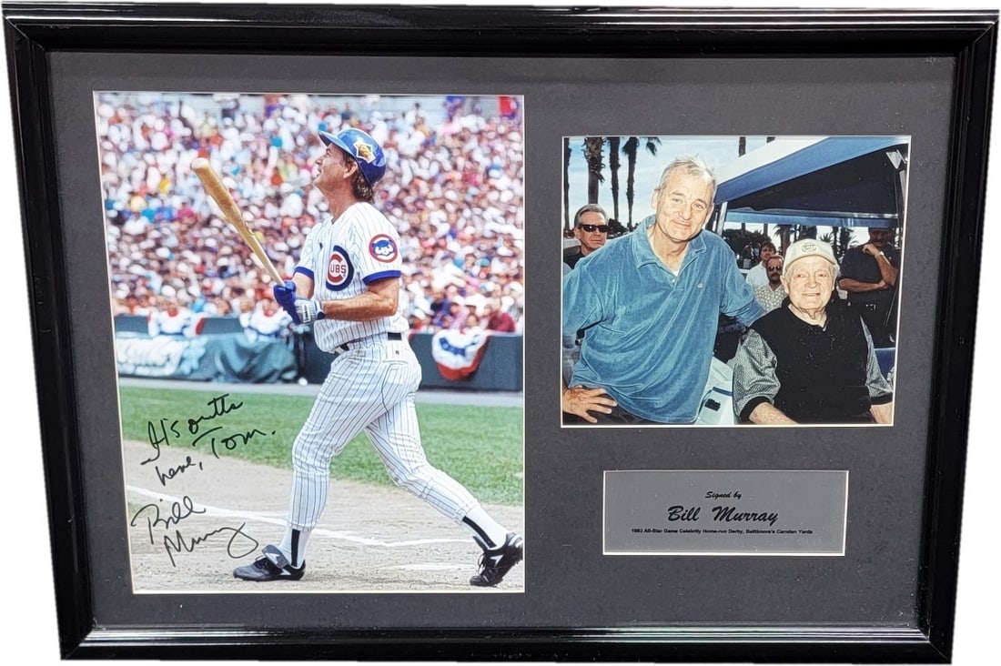 Framed Photo Signed by Bill Murray with Beckett Authentication Chicago Cubs: Framed Photo Signed by Bill Murray with Beckett Authentication Chicago Cubs This custom framed photo features a genuine hand signature from Bill Murray, celebrating the Chicago Cubs with the phrase "I