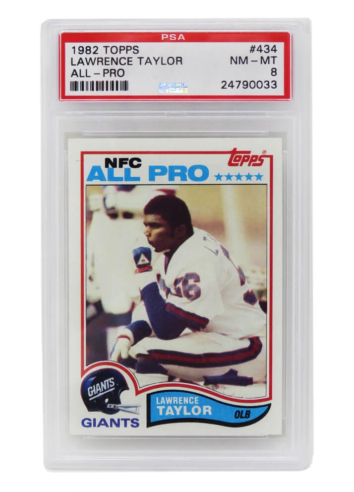 1982 Topps Lawrence Taylor Rookie Card #434 PSA 8 NM-MT Giants: 1982 Topps Lawrence Taylor Rookie Card #434 PSA 8 NM-MT Giants This listing features a Lawrence Taylor rookie card from the 1982 Topps Football set, card number 434. Graded NM-MT 8 by Professional Spo