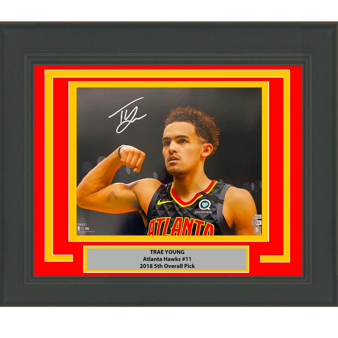 Framed 16x20 Trae Young Autographed Photo Atlanta Hawks Beckett COA: Framed 16x20 Trae Young Autographed Photo Atlanta Hawks Beckett COA Celebrate your fandom with this professionally framed and matted autographed 16x20 photo of Trae Young, the star player of the Atlan