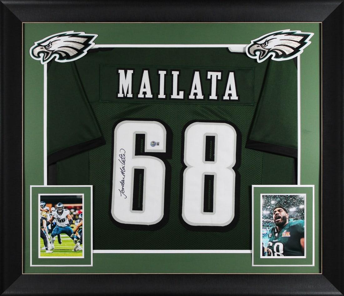Jordan Mailata Signed Green Framed Jersey BAS Witnessed Philadelphia Eagles: Jordan Mailata Signed Green Framed Jersey BAS Witnessed Philadelphia Eagles Celebrate your support for the Philadelphia Eagles with this authentic, signed green pro style framed jersey by Jordan Maila