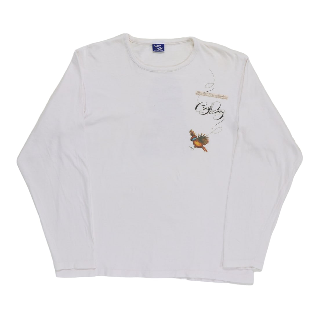 Vintage 1975 Crash Landing Jimi Hendrix Promotional White Shirt Poly Cotton: Vintage 1975 Crash Landing Jimi Hendrix Promotional White Shirt Poly Cotton This is an original vintage 1975 Jimi Hendrix Crash Landing promo shirt featuring both front and back graphics. It is not a