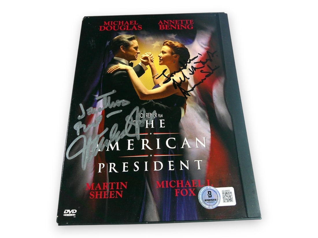 Dual Signed The American President DVD Cover Beckett Authenticated: Dual Signed The American President DVD Cover Beckett Authenticated This is an original DVD cover for "The American President" autographed by Michael J. Fox and Aaron Sorkin. The signatures have been a