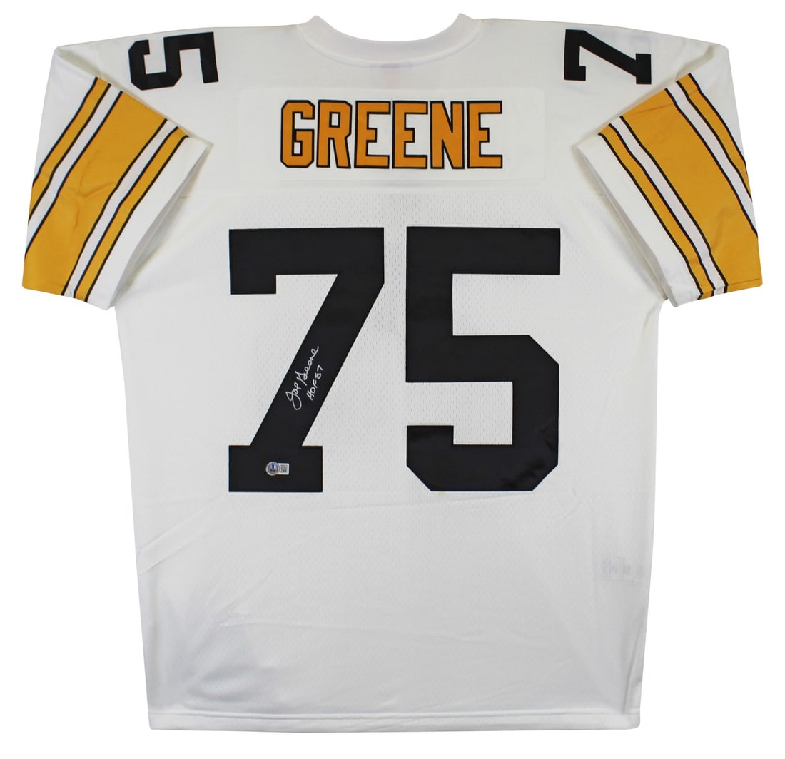 Joe Greene Signed Steelers White Throwback Jersey HOF 87 BAS Authenticated: Joe Greene Signed Steelers White Throwback Jersey HOF 87 BAS Authenticated Celebrate the legacy of Joe Greene with this authentic signed Pittsburgh Steelers jersey. This white Mitchell & Ness 1976 thr