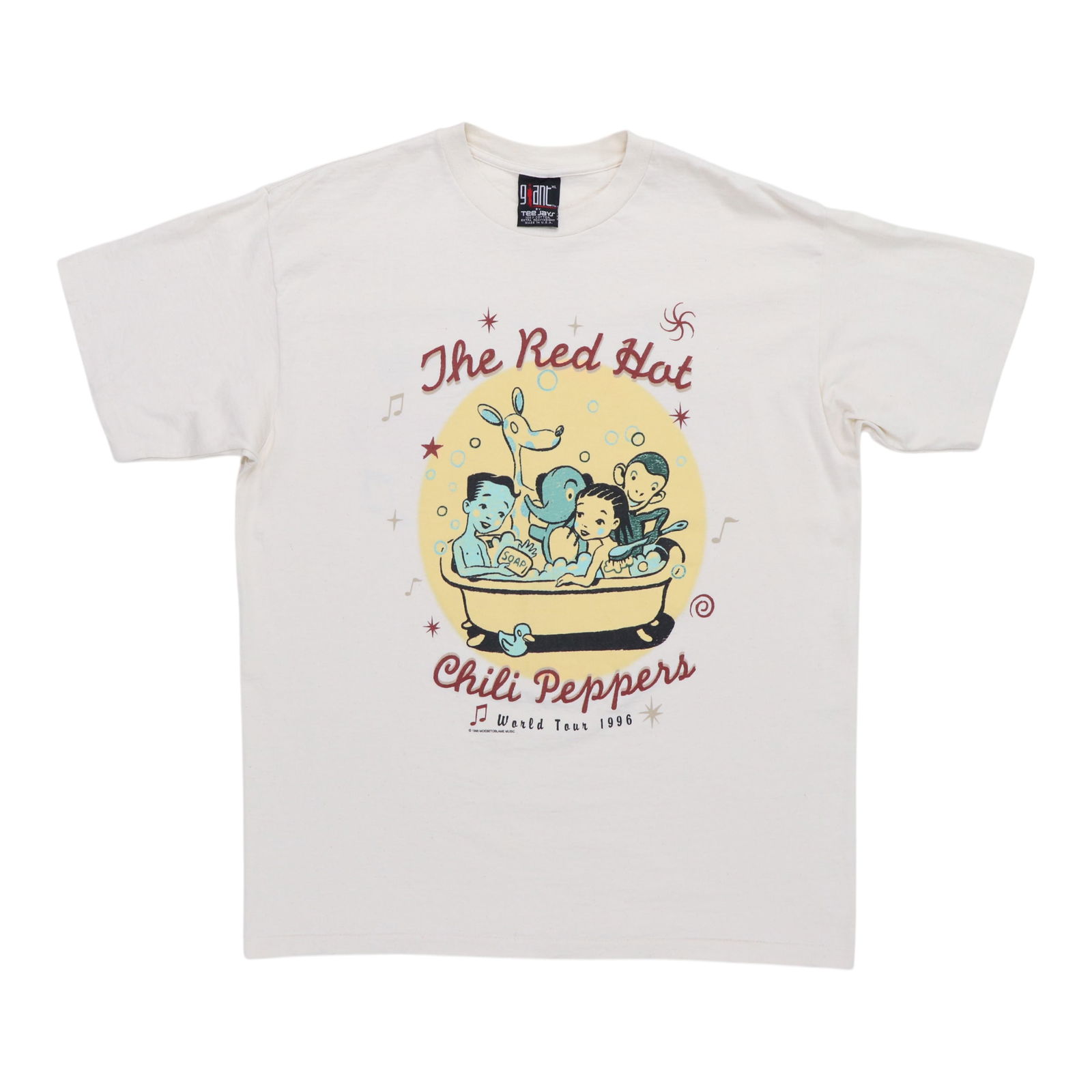 Vintage 1996 Red Hot Chili Peppers Cotton Tour T-Shirt with Double Sided Graphics: Vintage 1996 Red Hot Chili Peppers Cotton Tour T-Shirt with Double Sided Graphics This is an original vintage 1996 Red Hot Chili Peppers World Tour shirt, featuring front and back graphics. The shirt