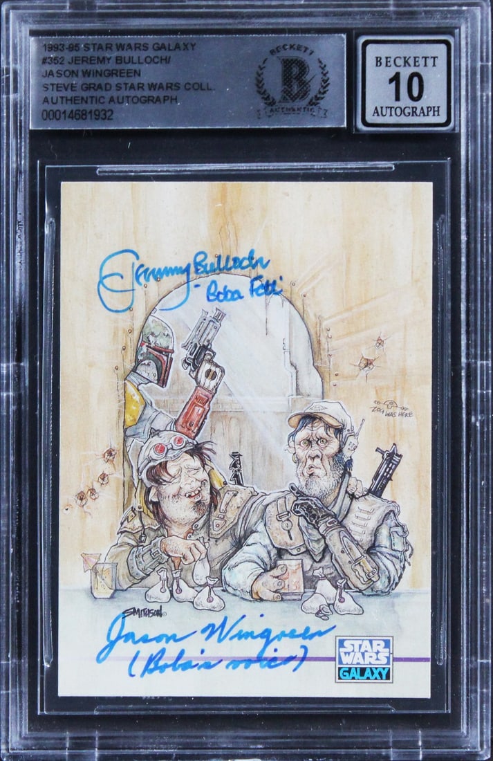 Pair of 1993 Star Wars Galaxy Cards Signed by Bulloch and Wingreen BAS Auto 10: Pair of 1993 Star Wars Galaxy Cards Signed by Bulloch and Wingreen BAS Auto 10 This 1993 Star Wars Galaxy #352 trading card features autographs from Jeremy Bulloch and Jason Wingreen, both associated