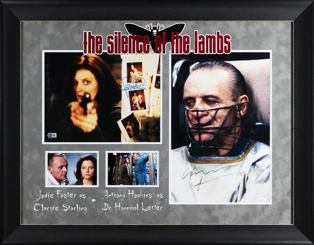 Framed Photo Signed by Jodie Foster and Anthony Hopkins with BAS JSA Authentication: Framed Photo Signed by Jodie Foster and Anthony Hopkins with BAS JSA Authentication This framed display features an original photograph personally signed by both Jodie Foster and Anthony Hopkins from