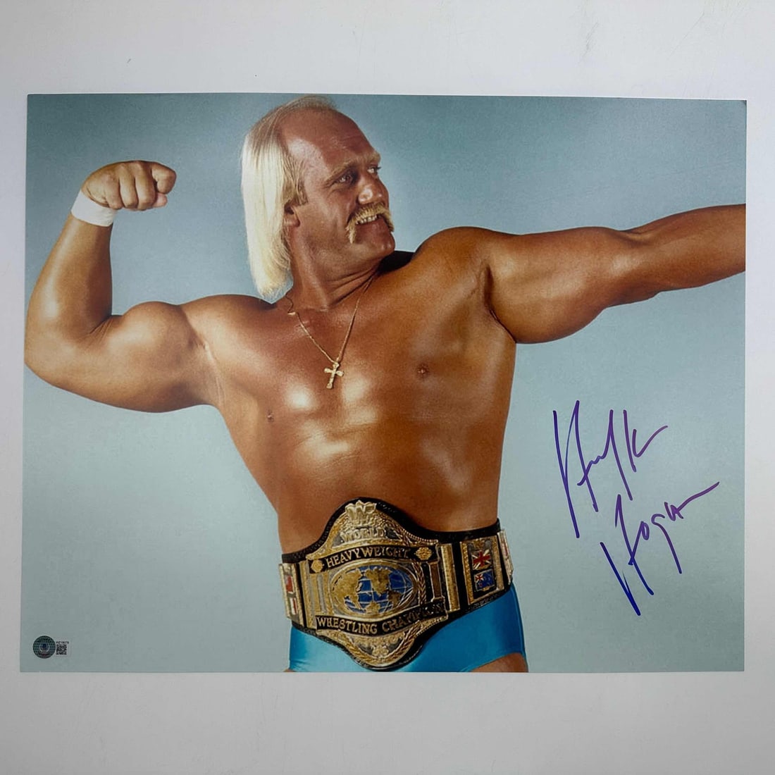 Hulk Hogan Autographed 16x20 WWE Photo Beckett BAS COA: Hulk Hogan Autographed 16x20 WWE Photo Beckett BAS COA This is an autographed 16x20 photo of the legendary wrestler Hulk Hogan, featuring the iconic Hulkamania design. The photo is authenticated by Be