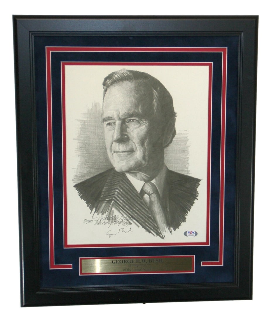 George H.W. Bush Autographed 11x14 Framed Print PSA/DNA (1 of 3)