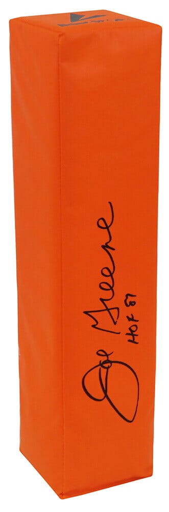 Joe Greene Signed Orange Endzone Pylon HOF 87 with COA: Joe Greene Signed Orange Endzone Pylon HOF 87 with COA Joe Greene Signed Orange Endzone Pylon HOF 87 with COA This authentic BSN orange football endzone pylon is signed by NFL legend Joe Greene, featu