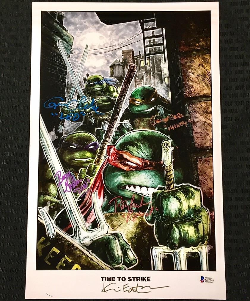 Teenage Mutant Ninja Turtles Cast Signed Litho Photo by Kevin Eastman Beckett COA: Teenage Mutant Ninja Turtles Cast Signed Litho Photo by Kevin Eastman Beckett COA This original 11x17 litho photo from the iconic show Teenage Mutant Ninja Turtles features a signature from co-creator
