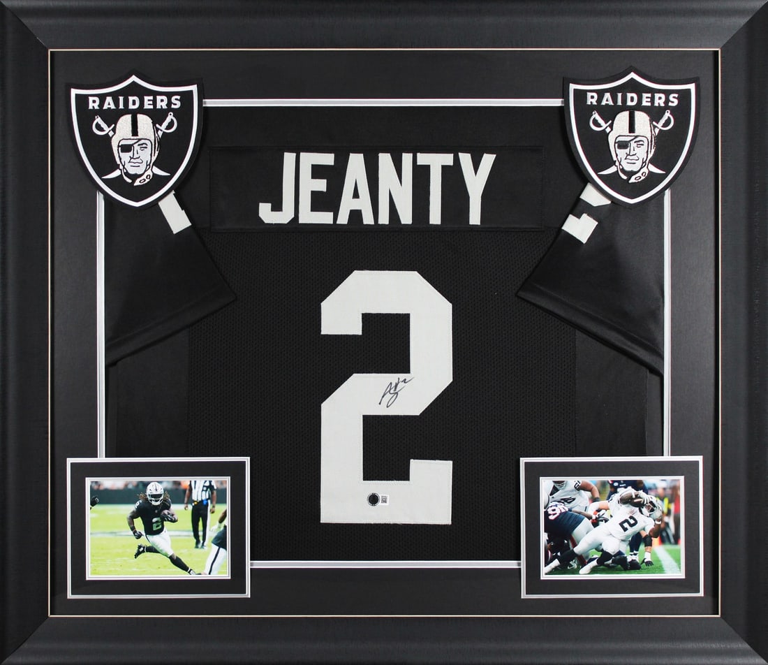Ashton Jeanty Signed Black Pro Style Framed Jersey BAS Witnessed Las Vegas Raiders: Ashton Jeanty Signed Black Pro Style Framed Jersey BAS Witnessed Las Vegas Raiders This authentic, signed black pro style framed jersey showcases the talent of Ashton Jeanty from the Las Vegas