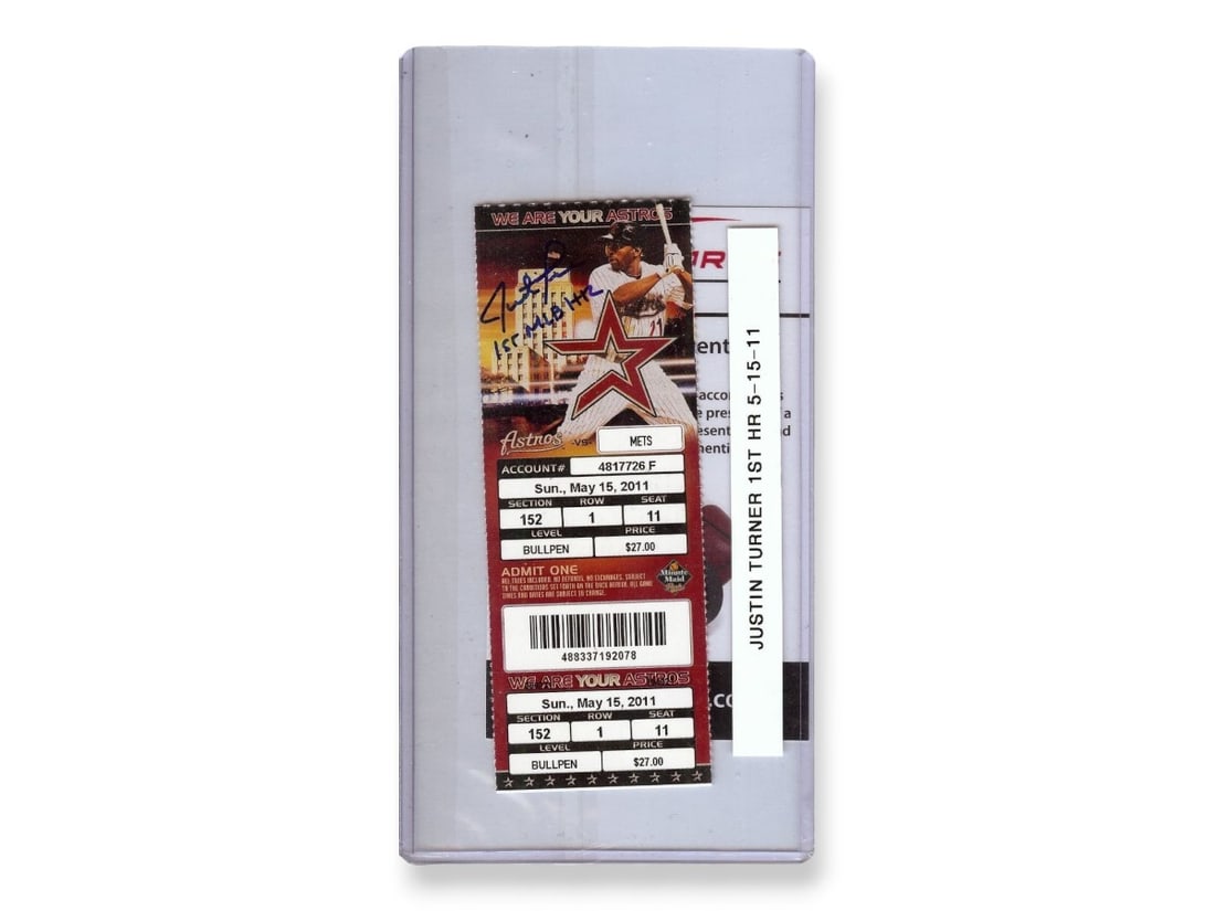 Justin Turner Signed Ticket Stub Mets 1st MLB HR 5/15/2011 Authenticated: Justin Turner Signed Ticket Stub Mets 1st MLB HR 5/15/2011 Authenticated Commemorate a memorable moment in baseball history with this autographed ticket stub from Justin Turner's first Major League Ba