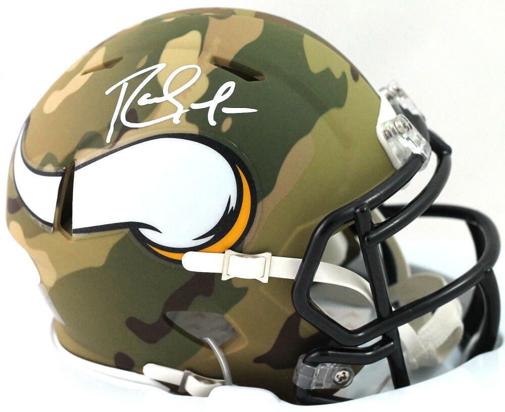 Minnesota Vikings Camo Mini Helmet Signed by Randy Moss Beckett Authenticated: Minnesota Vikings Camo Mini Helmet Signed by Randy Moss Beckett Authenticated This Minnesota Vikings camo Speed mini helmet is hand-signed by Randy Moss and comes with Beckett authentication. The helm