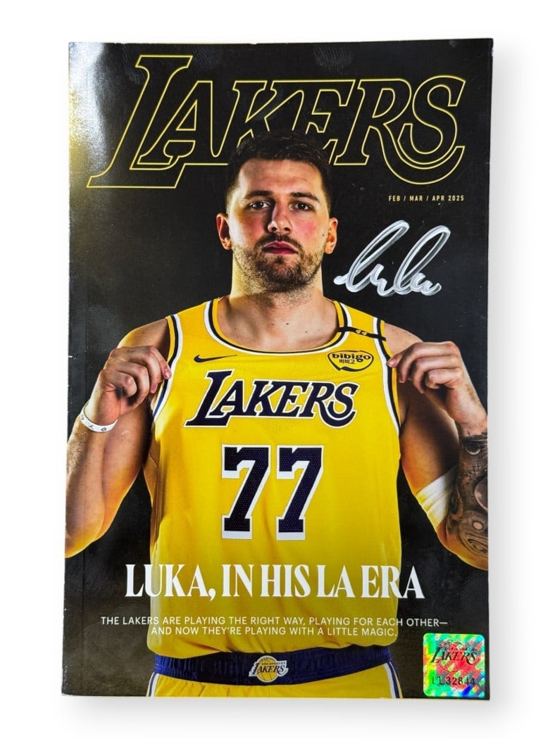 Signed Lakers Game Day Magazine Featuring Luka Doncic With Authentication: Signed Lakers Game Day Magazine Featuring Luka Doncic With Authentication This is an original Game Day magazine autographed by Luka Doncic, featuring the theme "In His LA Era" with the Los Angeles Lak