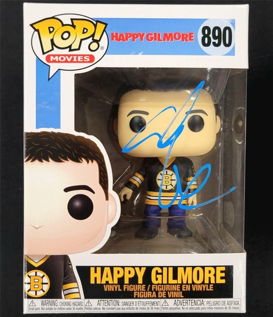 Happy Gilmore Funko Pop 890 autographed by Adam Sandler Beckett authenticated: Happy Gilmore Funko Pop 890 autographed by Adam Sandler Beckett authenticated This original Funko Pop! figure from Happy Gilmore features an authentic autograph by Adam Sandler. The autograph is verif