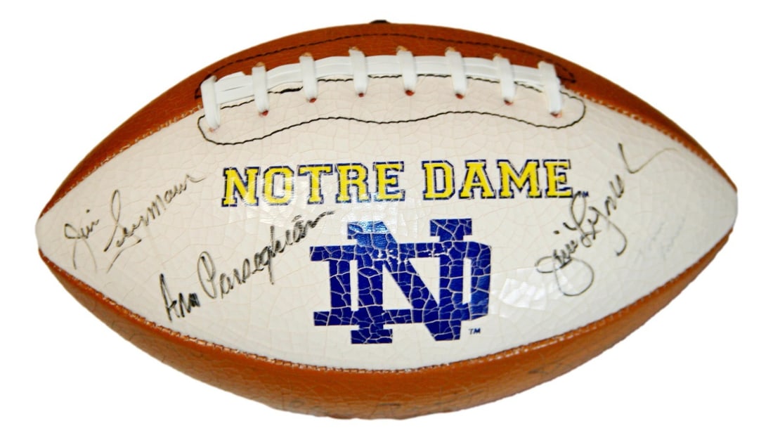 Notre Dame 1966 National Champions Football with 30 Plus Team Autographs: Notre Dame 1966 National Champions Football with 30 Plus Team Autographs This football is signed by over 30 members of the 1966 Notre Dame Fighting Irish football team, including Ara Parseghian. The
