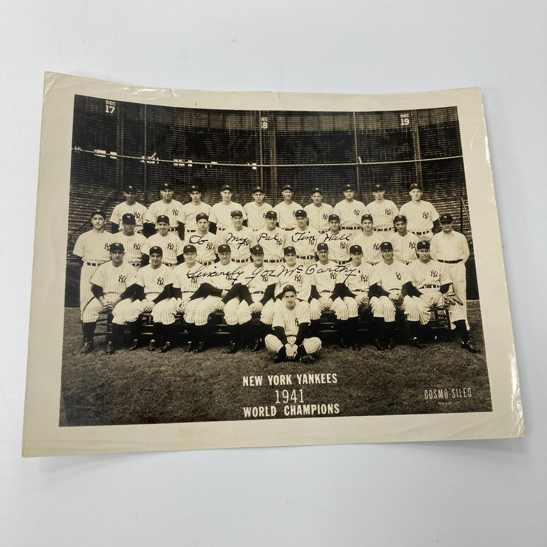 Joe McCarthy Signed 1941 Yankees Team Photo PSA Authenticated: Joe McCarthy Signed 1941 Yankees Team Photo PSA Authenticated Celebrate the rich history of baseball with this original 1941 New York Yankees team photo, signed by legendary manager Joe McCarthy. This