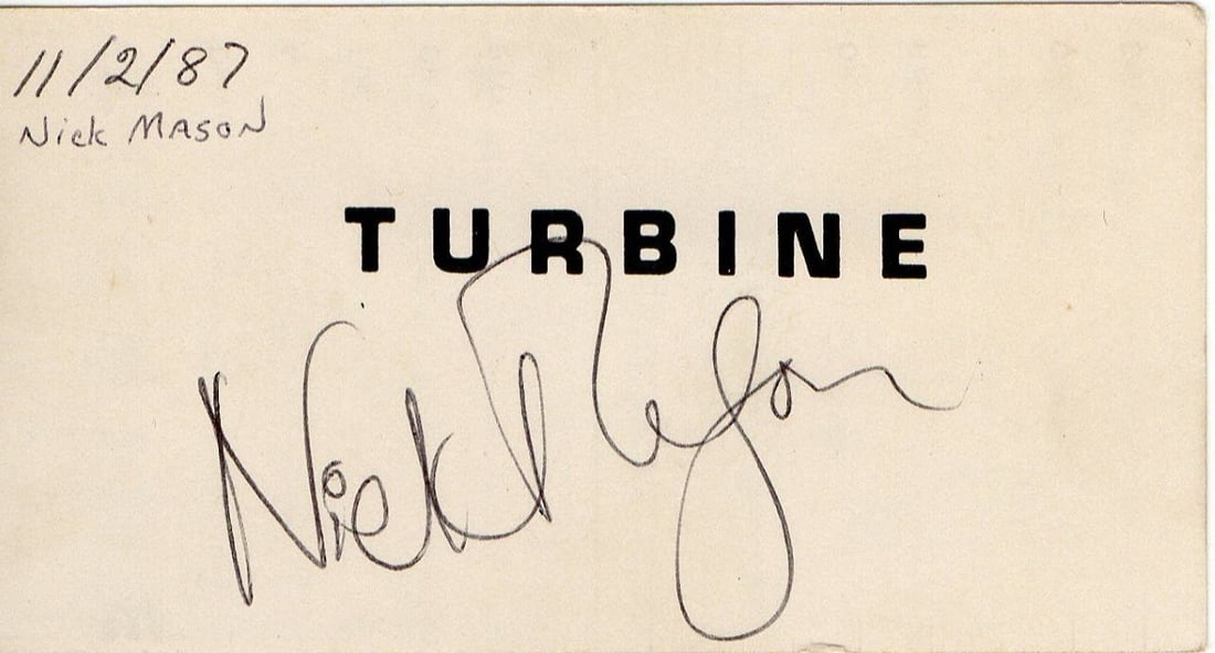 Nick Mason Autographed Cut Pink Floyd Beckett Certified 2.25 x 4: Nick Mason Autographed Cut Pink Floyd Beckett Certified 2.25 x 4 This is an authentic cut autograph signed by Nick Mason, the drummer of the legendary rock band Pink Floyd. The cut autograph measures