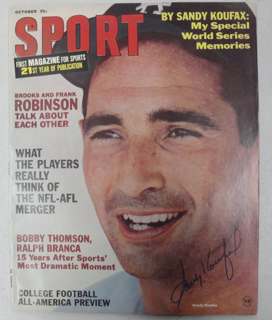 Sandy Koufax Autographed Sport Magazine Dodgers JSA Certified: Sandy Koufax Autographed Sport Magazine Dodgers JSA Certified This is a complete sports magazine hand-signed by legendary baseball player Sandy Koufax. The magazine has been authenticated by James Spe