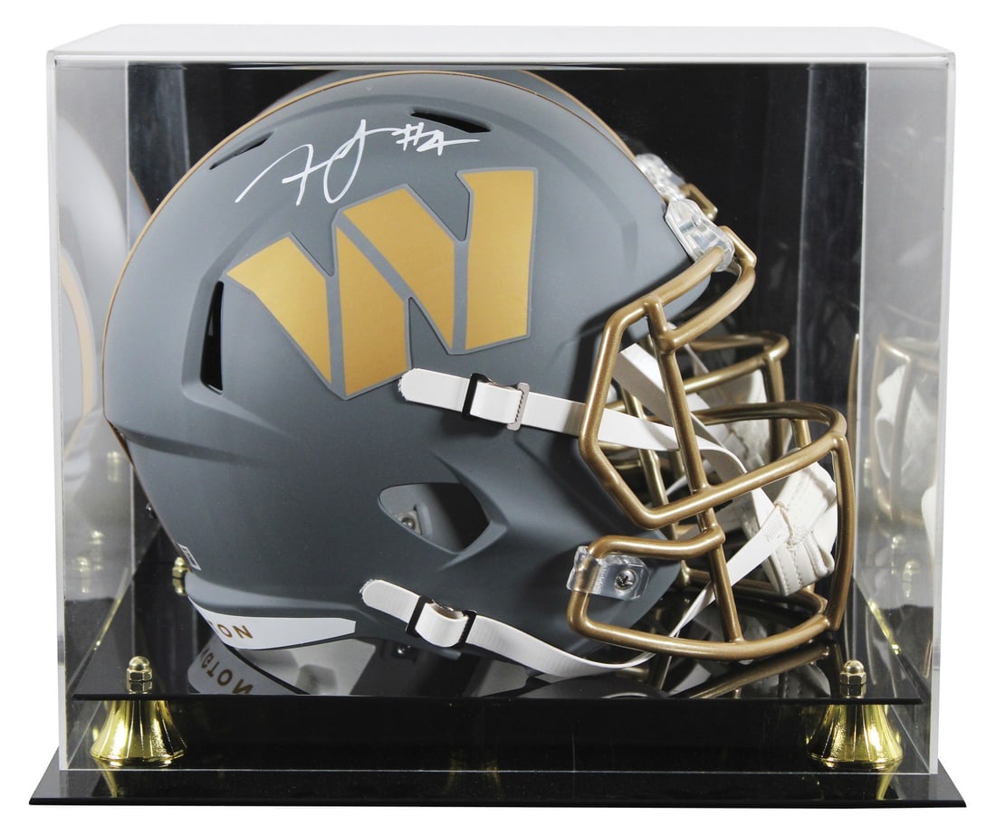 Frankie Luvu Signed Washington Commanders Slate Helmet with Beckett Auth: Frankie Luvu Signed Washington Commanders Slate Helmet with Beckett Auth This impressive full-size Speed replica helmet features the signature of Frankie Luvu, linebacker for the Washington Commanders