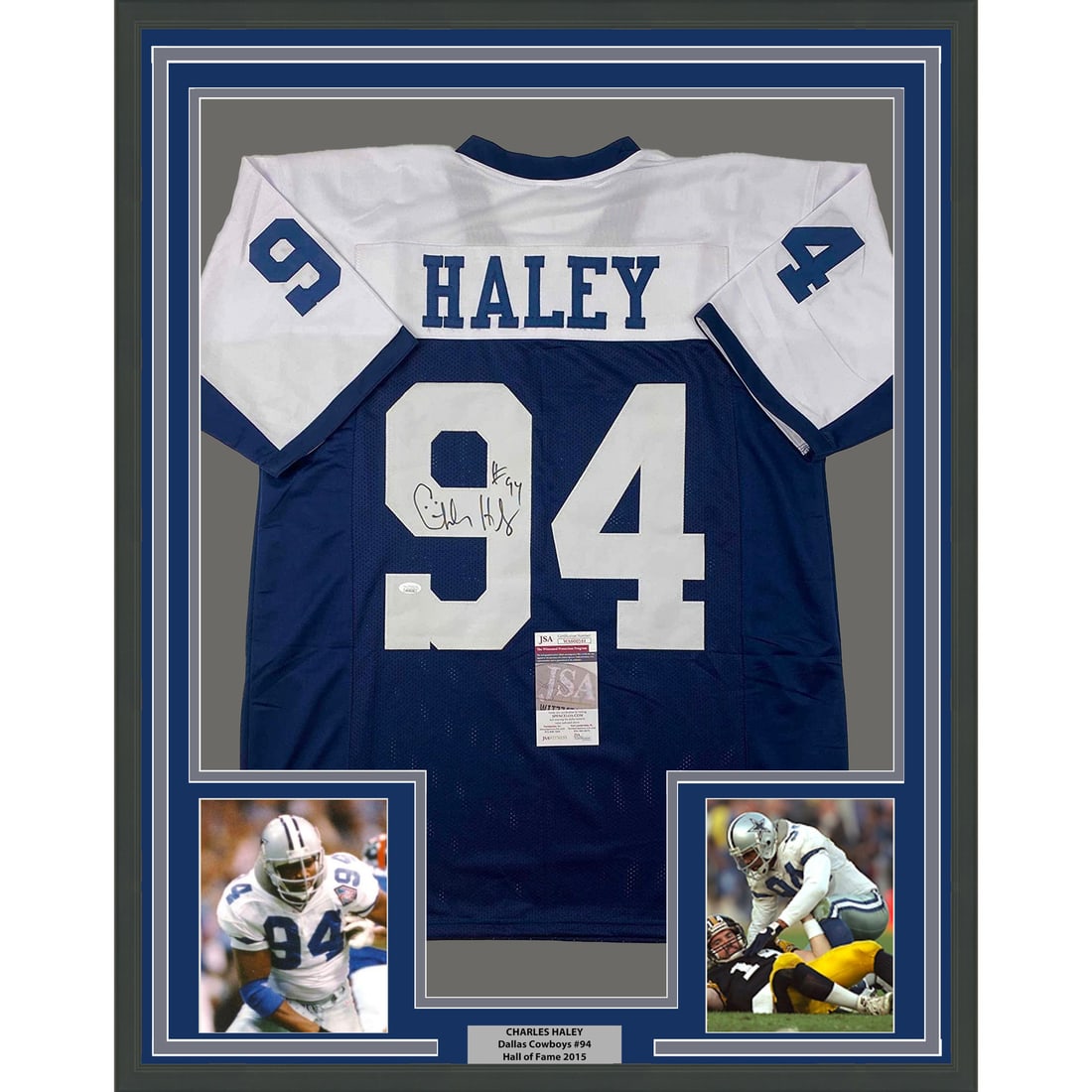 Charles Haley Signed Dallas Cowboys Jersey Framed With JSA Authentication 33x42: Charles Haley Signed Dallas Cowboys Jersey Framed With JSA Authentication 33x42 This professionally framed Dallas Cowboys jersey is autographed by Charles Haley and authenticated by James Spence Authe