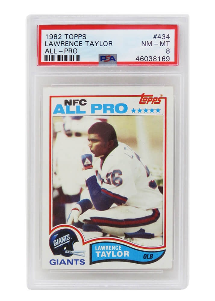 Lawrence Taylor 1982 Topps Football #434 Rookie Card PSA 8 NM-MT: Lawrence Taylor 1982 Topps Football #434 Rookie Card PSA 8 NM-MT This listing features a Lawrence Taylor 1982 Topps Football rookie card, graded NM-MT (Near Mint-Mint) 8 by PSA, a leading professional