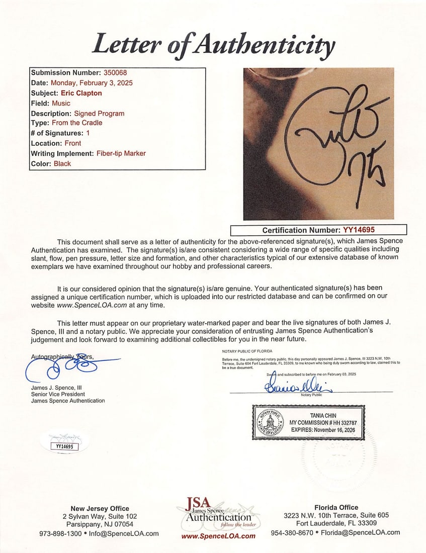 Eric Clapton Signed From the Cradle Program JSA Authenticated - 5