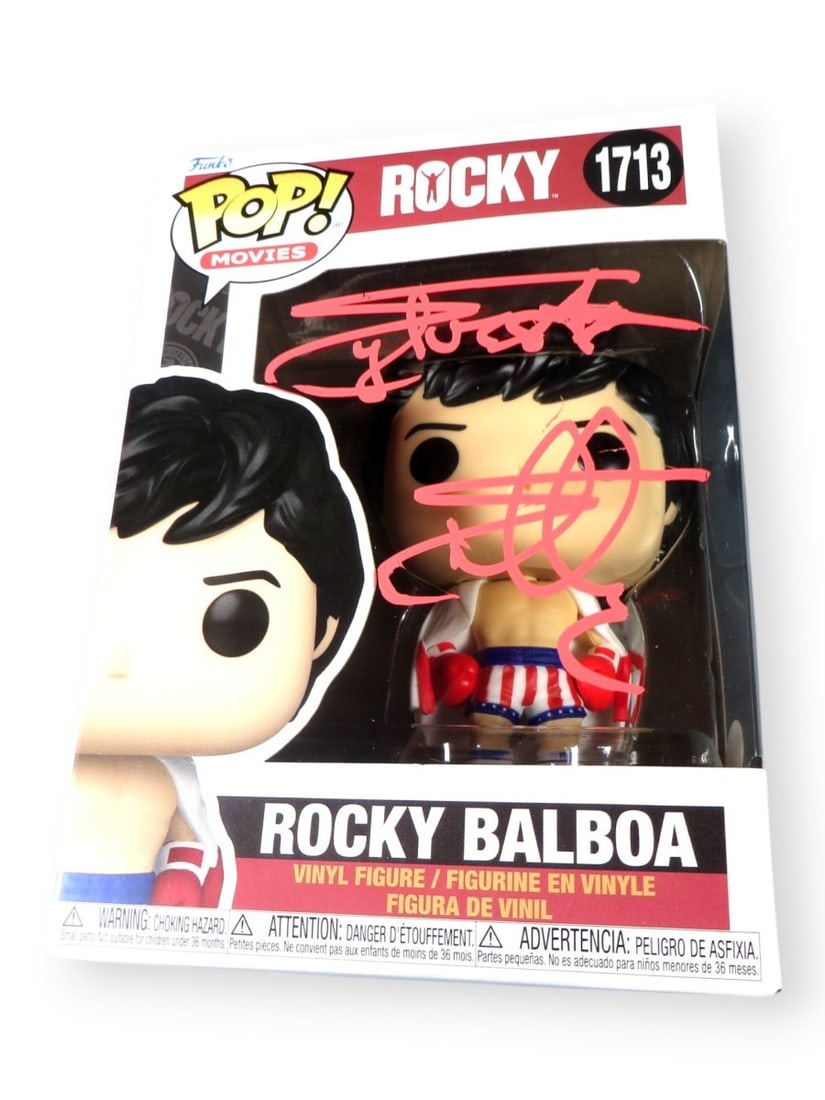 Sylvester Stallone Signed Funko POP Rocky Balboa JSA Authenticated: Sylvester Stallone Signed Funko POP Rocky Balboa JSA Authenticated This Sylvester Stallone signed Funko POP! figure of Rocky Balboa is a must-have for collectors and fans alike. The figure has been au