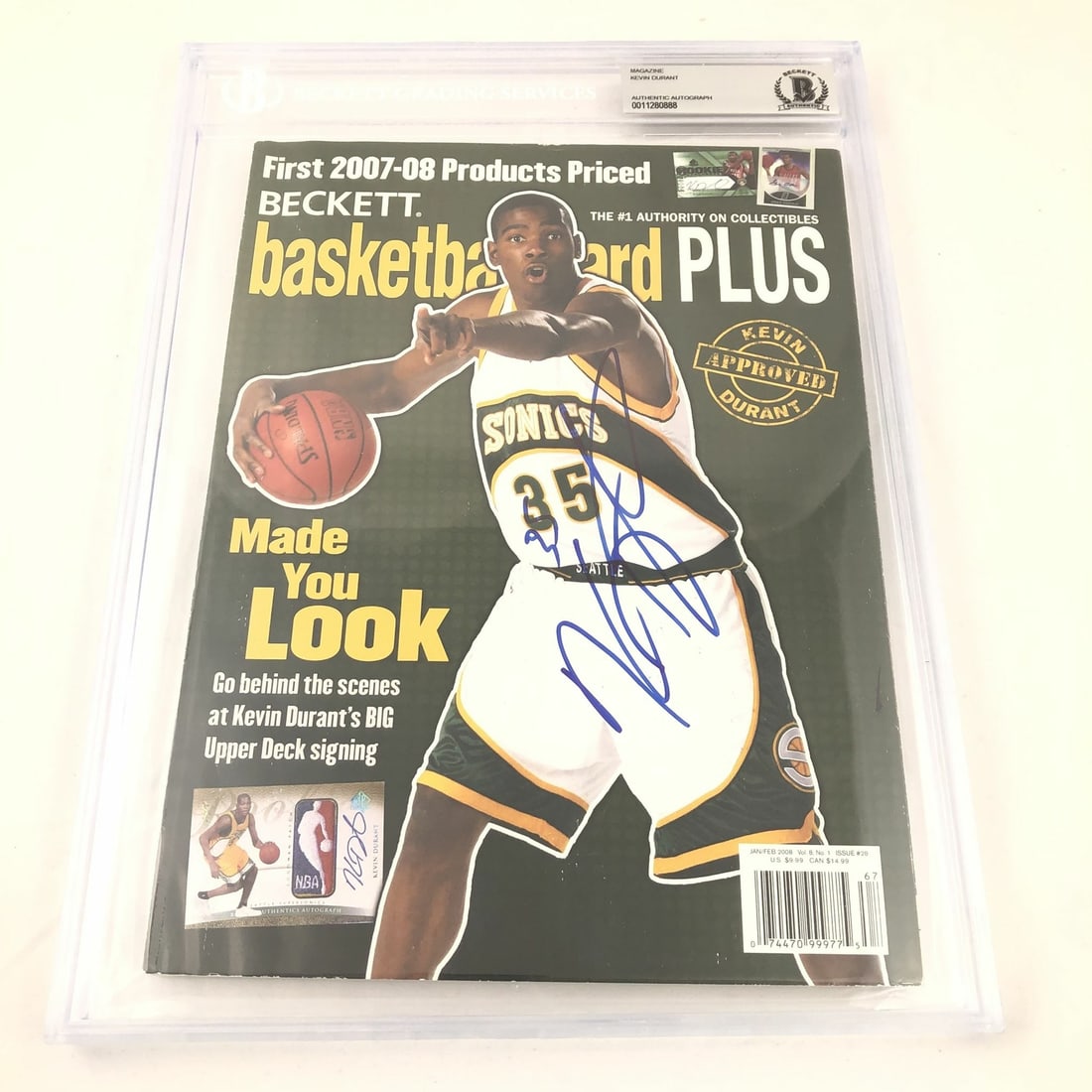 Kevin Durant Autographed Beckett Magazine Rare Rookie Signature: Kevin Durant Autographed Beckett Magazine Rare Rookie Signature This is a rare Beckett Magazine featuring the signature of NBA star Kevin Durant, who is well-known for his time with the Seattle SuperS