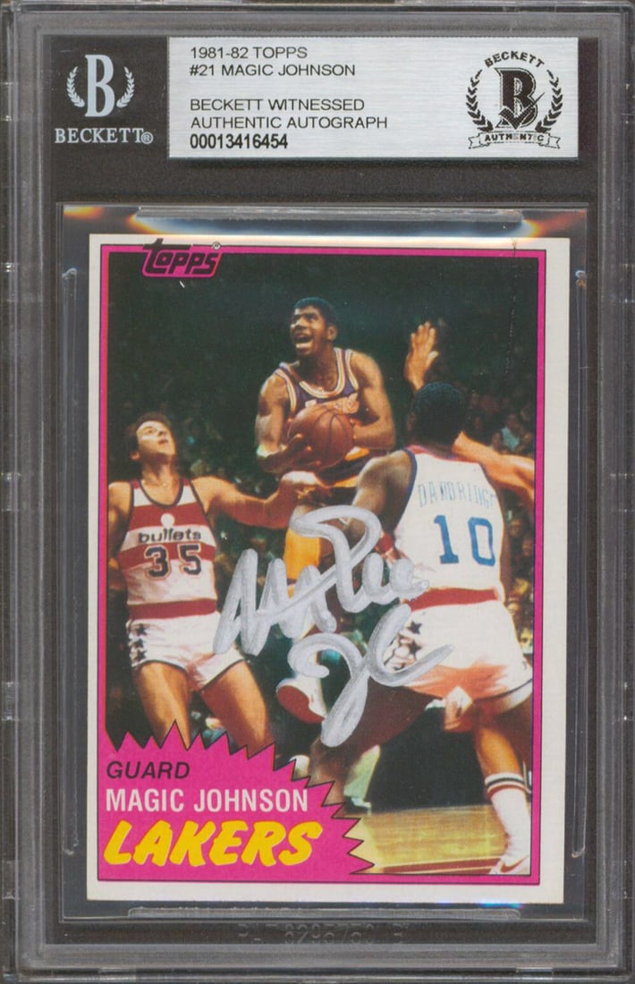 Magic Johnson Signed 1981 Topps #21 Card Los Angeles Lakers BAS Slabbed: Magic Johnson Signed 1981 Topps #21 Card Los Angeles Lakers BAS Slabbed This authentic 1981 Topps #21 card is a must-have for any basketball fan, featuring the legendary Magic Johnson of the Los Angel