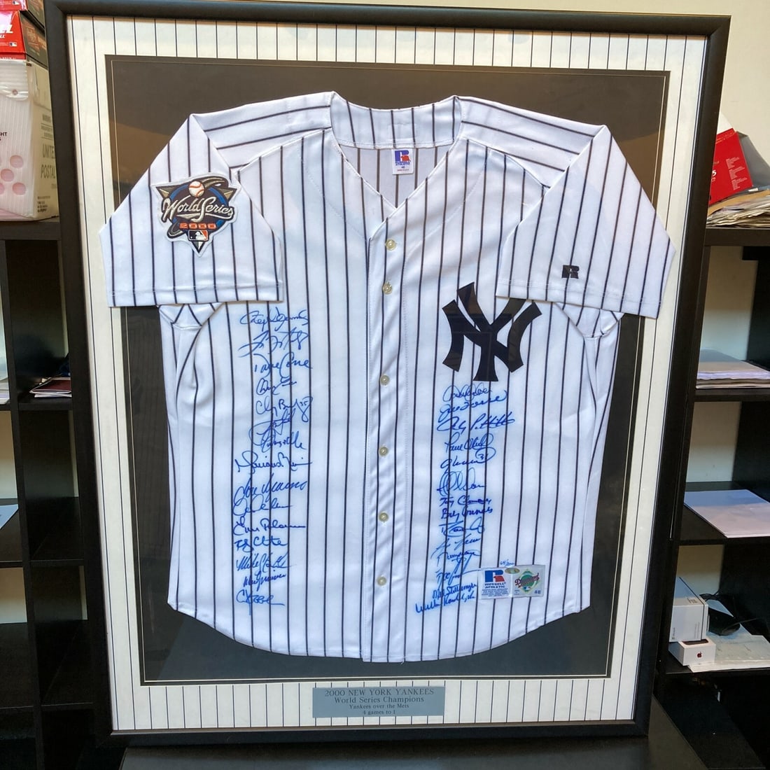 2000 Yankees Team Signed Jersey Jeter Rivera Steiner COA Framed (1 of 12)