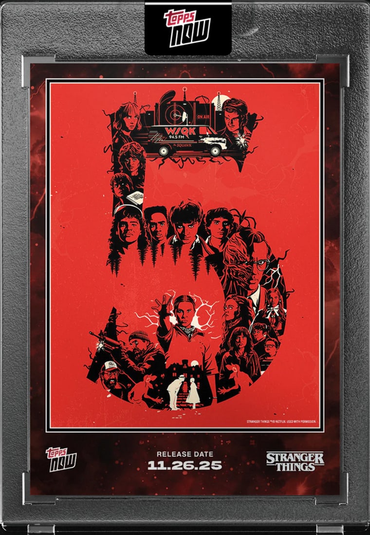 Short Print 2025 Stranger Things Season 5 Cover Art Topps Now Card: Short Print 2025 Stranger Things Season 5 Cover Art Topps Now Card This is a 2025 Topps Now Stranger Things #STRA-SSP05 Short Print Season 5 Cover Art Card. The card is an authentic, original release