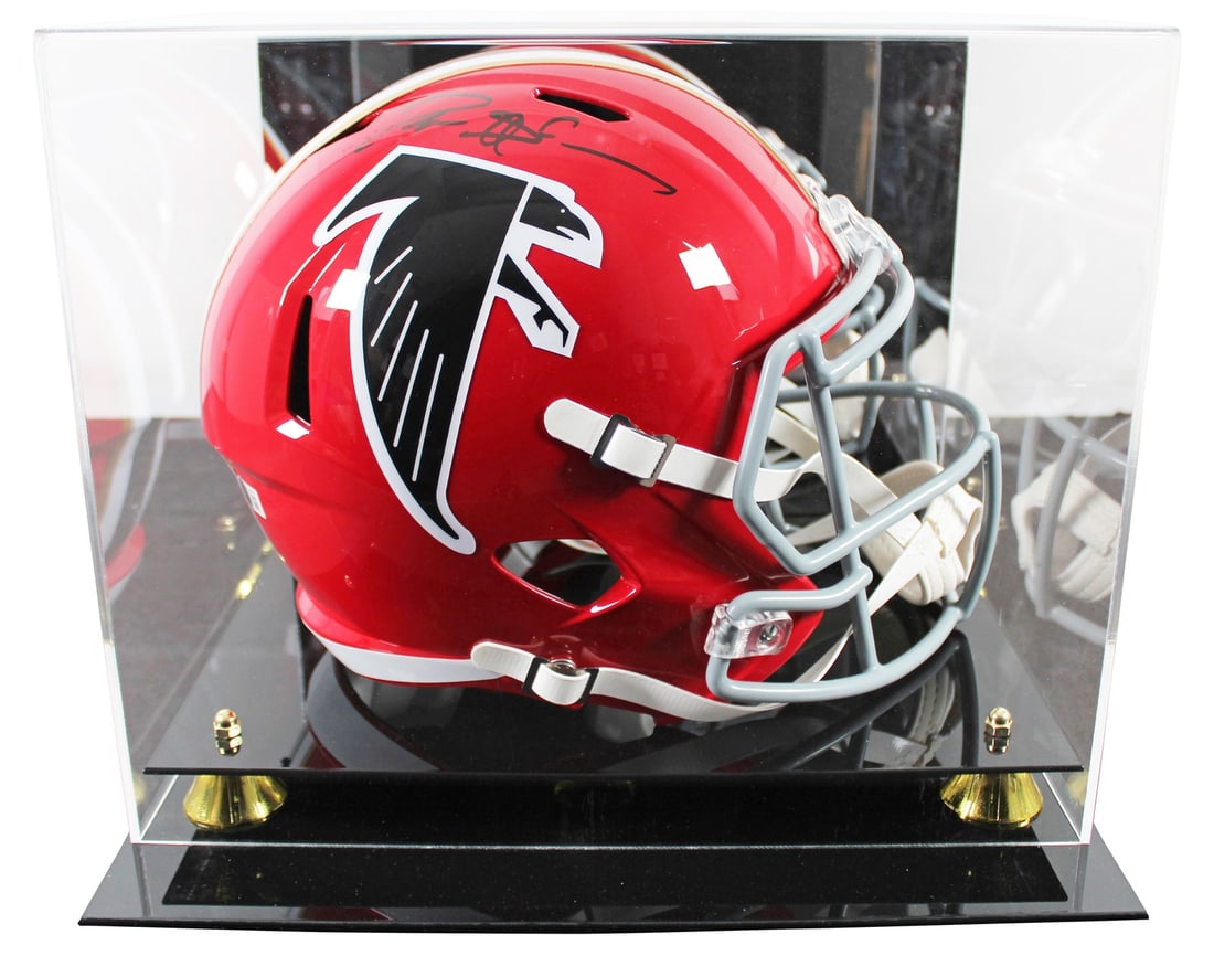 Deion Sanders Autographed Red Falcons Full Size Speed Helmet with Beckett Authentication: Deion Sanders Autographed Red Falcons Full Size Speed Helmet with Beckett Authentication This original autographed red 1966-69 Throwback Full Size Speed Replica helmet has been personally signed by De