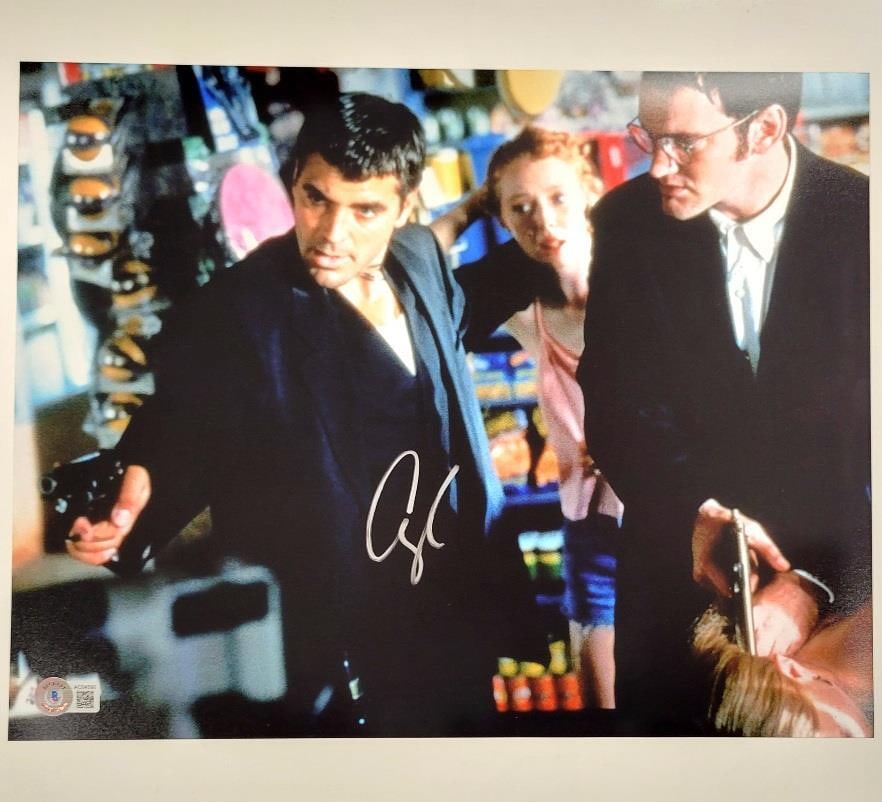 George Clooney Signed 11x14 From Dusk Til Dawn Photo Beckett Authenticated: George Clooney Signed 11x14 From Dusk Til Dawn Photo Beckett Authenticated This stunning 11x14 photograph features George Clooney's autograph, showcasing a memorable moment from the movie 'From Dusk T