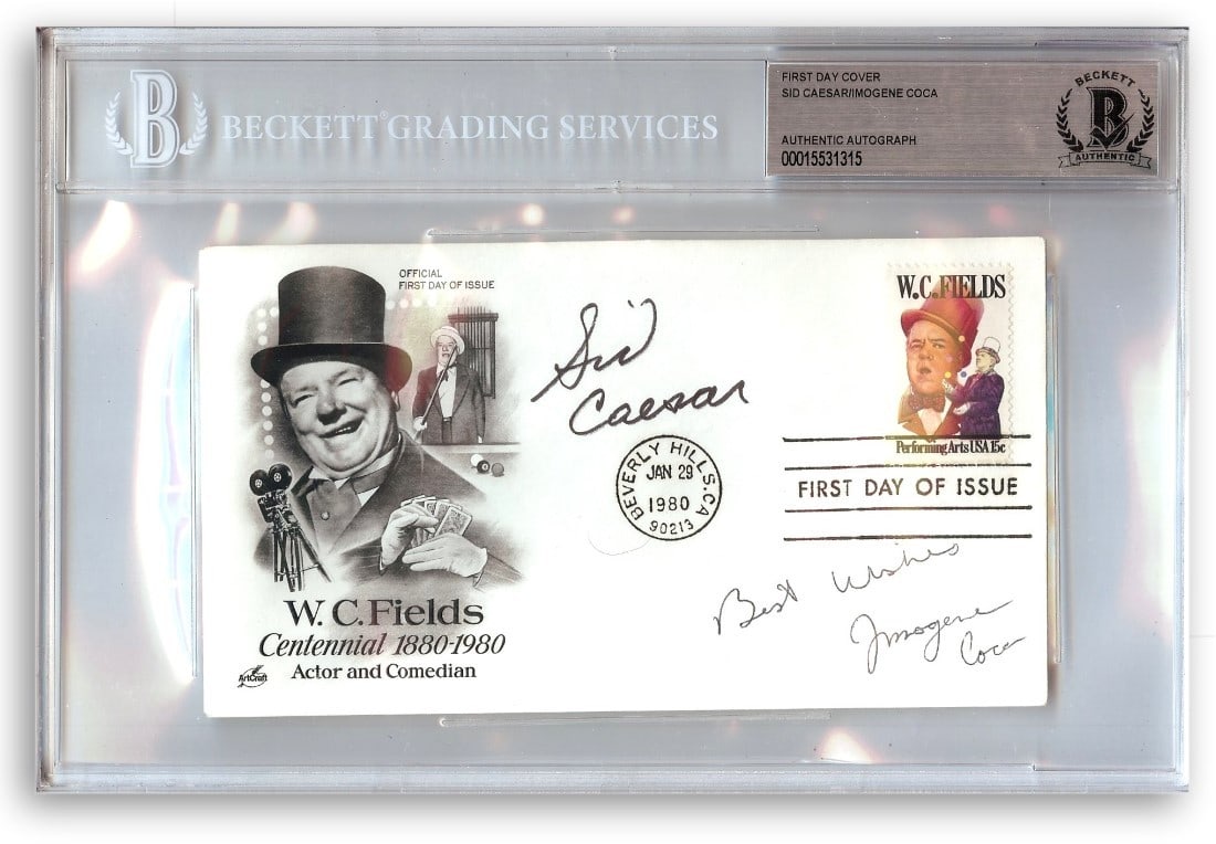 First Day Cover Signed by Sid Caesar and Imogene Coca Beckett Authenticated: First Day Cover Signed by Sid Caesar and Imogene Coca Beckett Authenticated This is an original First Day Cover card autographed by Sid Caesar and Imogene Coca. The item is authenticated by Beckett Au