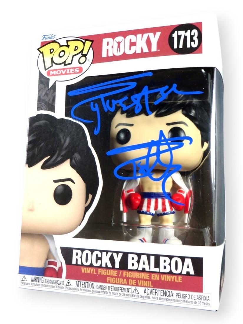 Sylvester Stallone Autographed Funko POP Rocky Balboa Beckett Authenticated: Sylvester Stallone Autographed Funko POP Rocky Balboa Beckett Authenticated This Sylvester Stallone signed Funko POP! figure of Rocky Balboa is a must-have for any fan of the iconic actor and the belo
