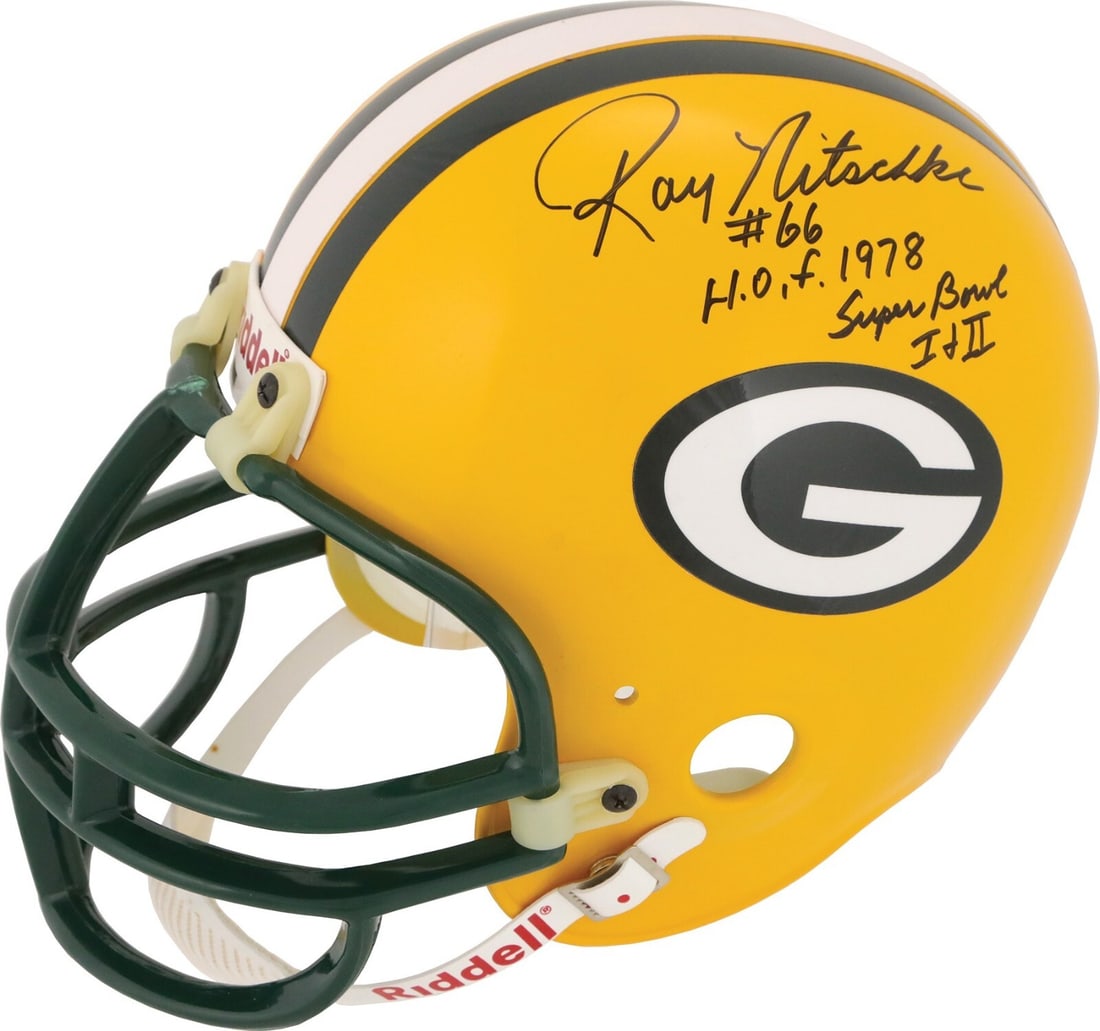 Ray Nitschke Signed Green Bay Packers Helmet H.O.F. 1978 Super Bowl I II PSA: Ray Nitschke Signed Green Bay Packers Helmet H.O.F. 1978 Super Bowl I II PSA This Ray Nitschke signed Green Bay Packers helmet is a remarkable collectible for football fans and memorabilia collectors