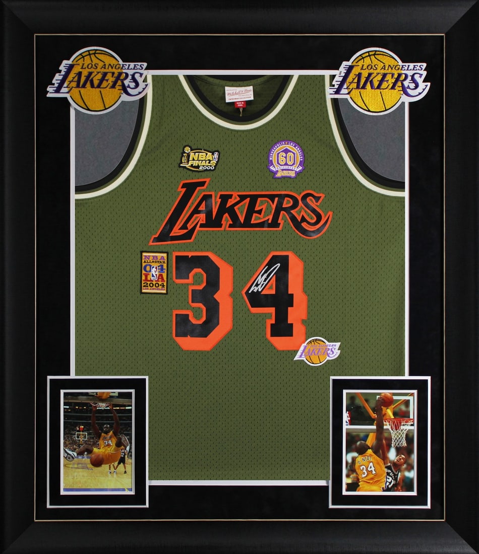 Shaquille O'Neal Signed Lakers Green Mitchell & Ness Framed Jersey BAS: Shaquille O'Neal Signed Lakers Green Mitchell & Ness Framed Jersey BAS Celebrate the legacy of Shaquille O'Neal with this autographed green Mitchell & Ness 1996-97 Hardwood Classics Swingman framed je