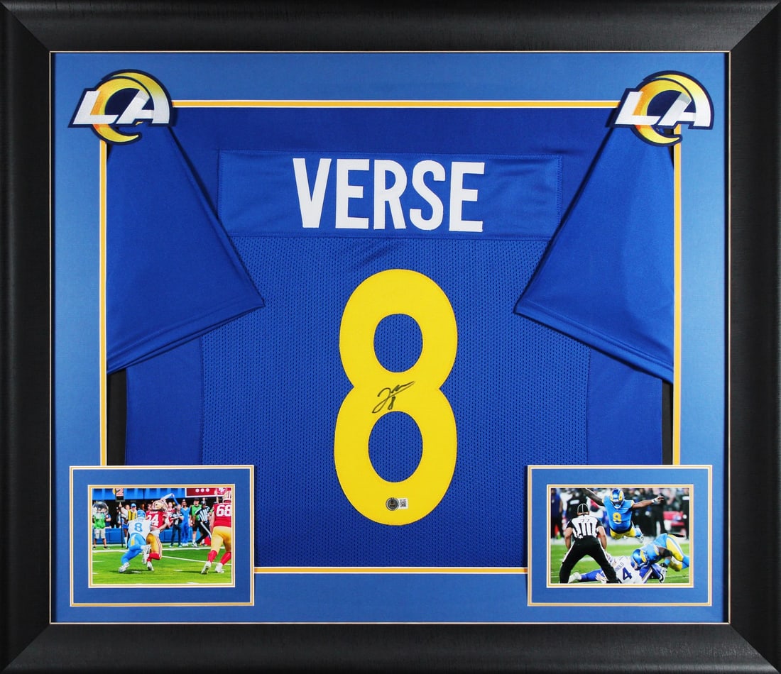 Jared Verse Signed Blue Pro Style Jersey Framed BAS Witnessed Los Angeles Rams: Jared Verse Signed Blue Pro Style Jersey Framed BAS Witnessed Los Angeles Rams This is an authentic blue pro style framed jersey personally signed by Jared Verse of the Los Angeles Rams. The jersey is