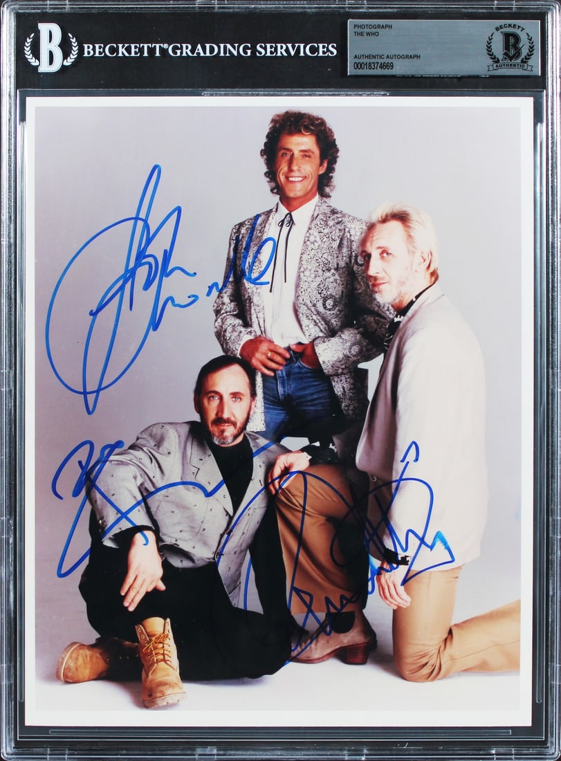 The Who Signed 8x10 Photo by Daltrey Entwistle Townshend Beckett Authenticated: The Who Signed 8x10 Photo by Daltrey Entwistle Townshend Beckett Authenticated This stunning 8x10 promotional photograph features the legendary rock band The Who, personally signed by iconic members R