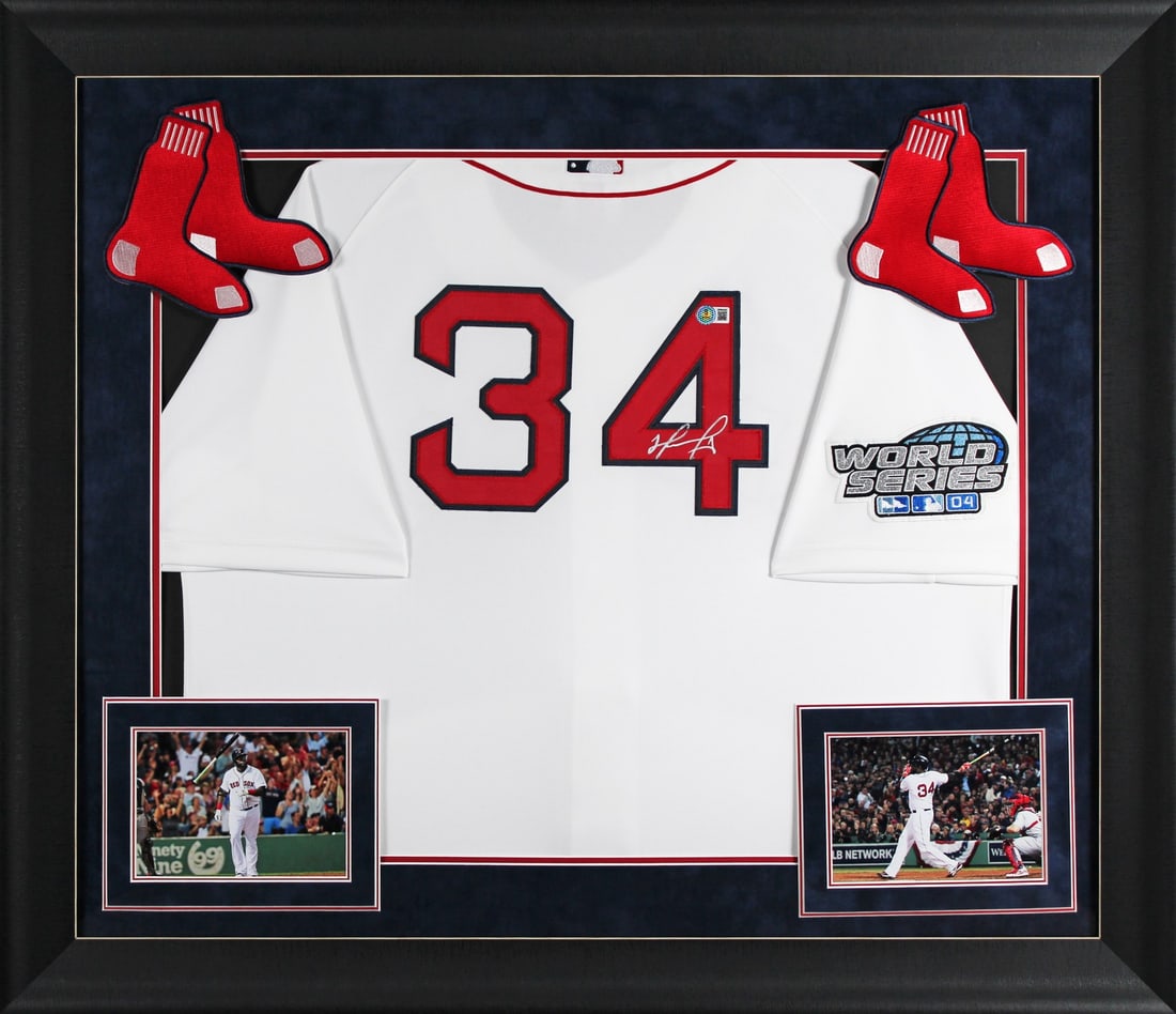 David Ortiz Autographed 2004 WS White Jersey Framed Boston Red Sox Beckett Authenticated (1 of 2)