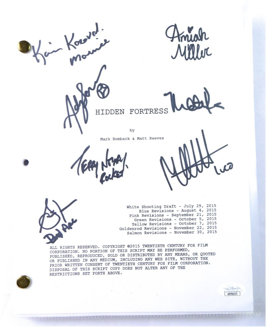 War for the Planet of the Apes Multi Signed Script 7 Autographs JSA: War for the Planet of the Apes Multi Signed Script 7 Autographs JSA This original script from 'War for the Planet of the Apes' features seven autographs, including notable signatures from Andy Serkis,