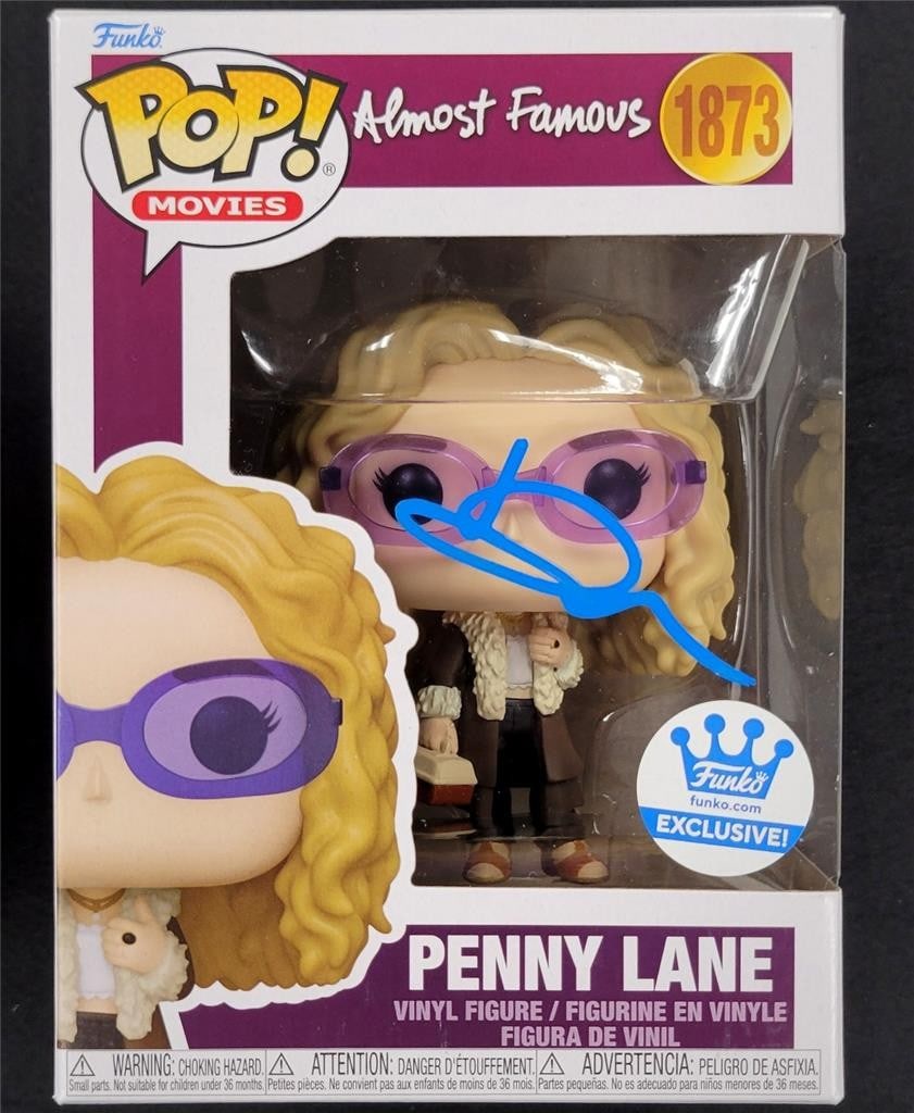 Signed Penny Lane Funko Pop Figure Almost Famous Kate Hudson Beckett Authenticated: Signed Penny Lane Funko Pop Figure Almost Famous Kate Hudson Beckett Authenticated This Almost Famous Penny Funko Pop! number 1873 features an autograph by Kate Hudson. The signature has been authenti