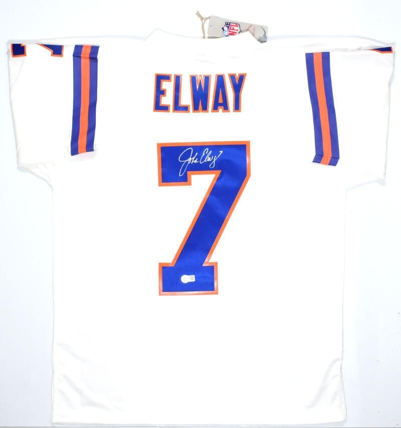 John Elway Signed Denver Broncos Jersey Mitchell & Ness Beckett Authenticated: John Elway Signed Denver Broncos Jersey Mitchell & Ness Beckett Authenticated This authentic Denver Broncos jersey is a tribute to legendary quarterback John Elway. Crafted by Mitchell & Ness, this wh