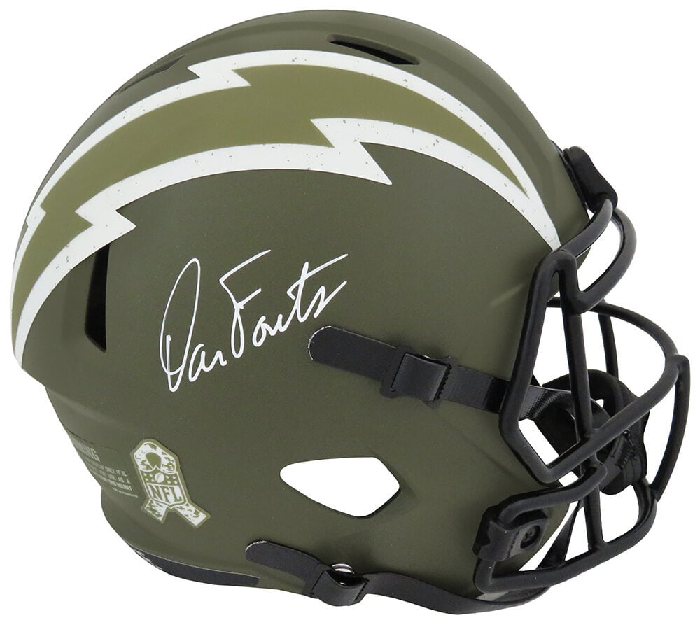 Dan Fouts Signed Chargers SALUTE Riddell Full Size Helmet with COA: Dan Fouts Signed Chargers SALUTE Riddell Full Size Helmet with COA Celebrate your passion for football with this Dan Fouts signed Los Angeles Chargers Salute to Service Riddell full-size speed