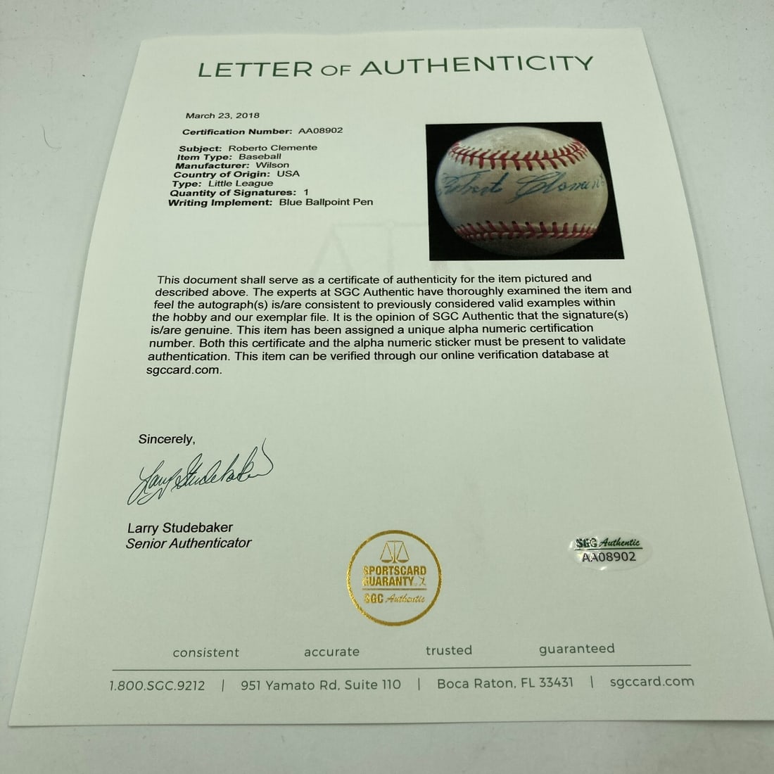 Roberto Clemente Single Signed Baseball PSA DNA JSA Authenticated - 7