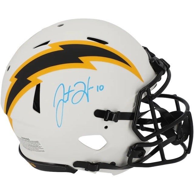 Justin Herbert Autographed Lunar Eclipse Speed Helmet Fanatics Authentic: Justin Herbert Autographed Lunar Eclipse Speed Helmet Fanatics Authentic This authentic helmet features the signature of Justin Herbert, the talented quarterback for the Los Angeles Chargers. The helm