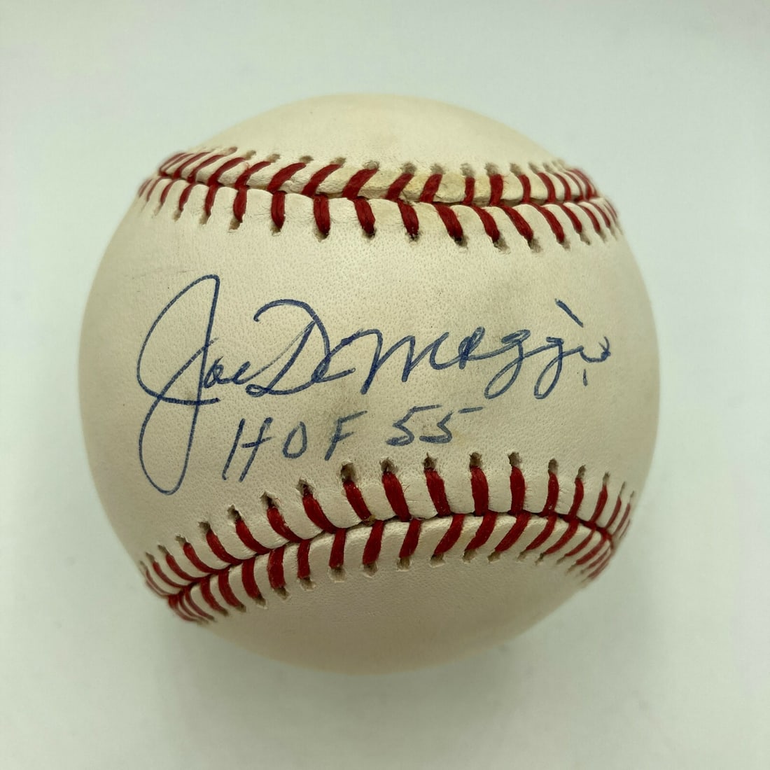 Joe DiMaggio Signed Official AL Baseball HOF 1955 JSA COA: Joe DiMaggio Signed Official AL Baseball HOF 1955 JSA COA This Official American League baseball is an authentic signed piece by legendary New York Yankees player Joe DiMaggio. The baseball features D
