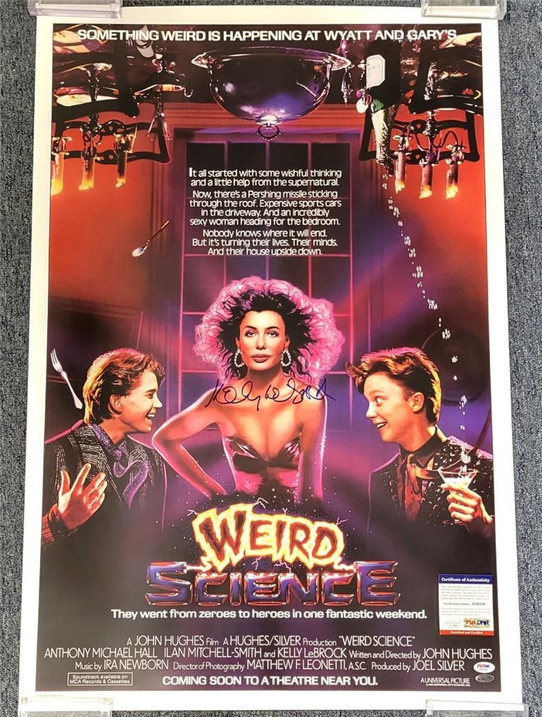 Kelly LeBrock Signed Weird Science Poster 24x36 Beckett Authenticated: Kelly LeBrock Signed Weird Science Poster 24x36 Beckett Authenticated This original 24x36 movie poster features the iconic film "Weird Science" and is signed by the talented Kelly LeBrock. The poster